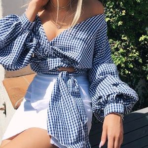 LF Gingham ruffle tie top